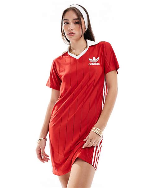 vestido de tres rayas en rojo adicolor de adidas originals